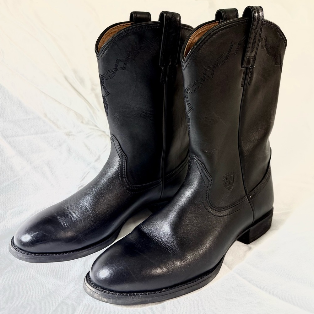 ARIAT Heritage Roper ATS Boots Black Leather Stitched 14501 Women 10 EU 41.5